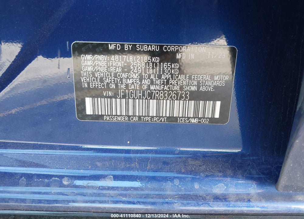 2024 SUBARU IMPREZA RS 5-DOOR VIN: JF1GUHJC7R8326733