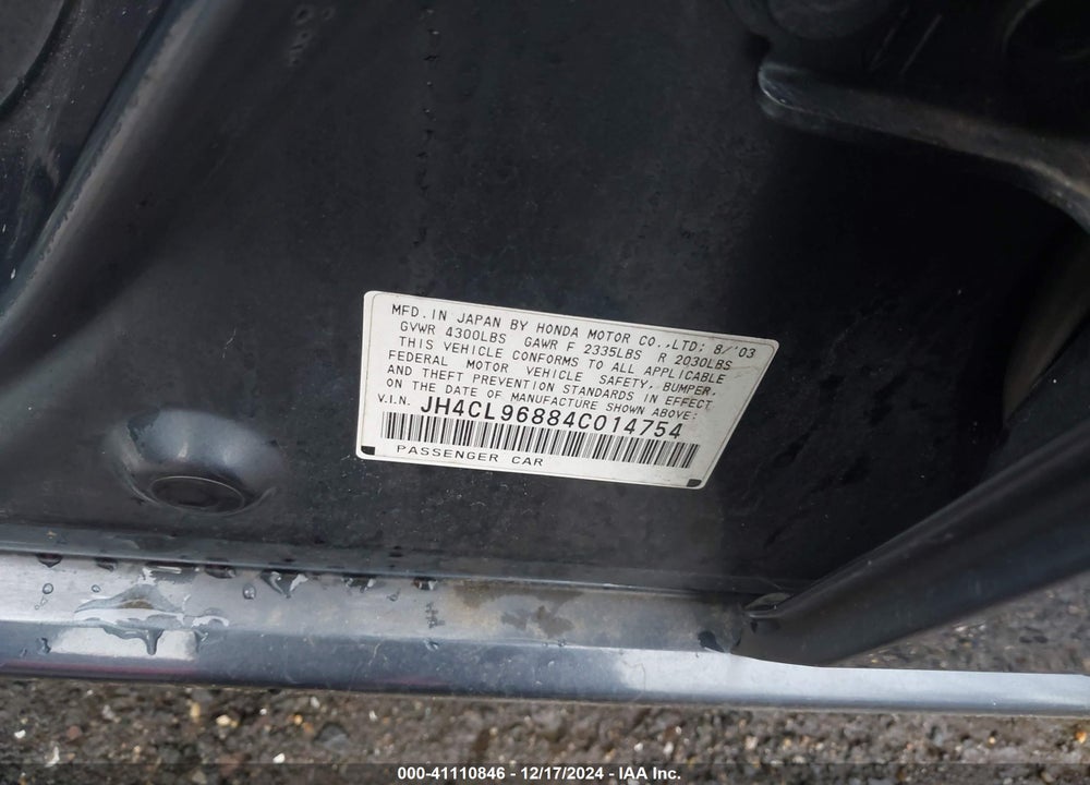 2004 ACURA TSX VIN: JH4CL96884C014754