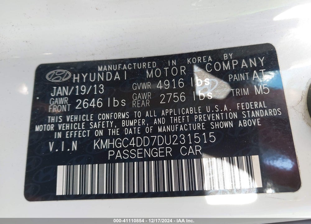 2013 HYUNDAI GENESIS 3.8 VIN: KMHGC4DD7DU231515