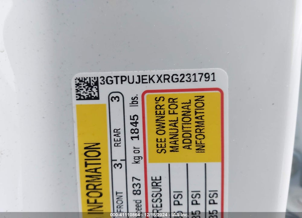 2024 GMC SIERRA 1500 VIN: 3GTPUJEKXRG231791