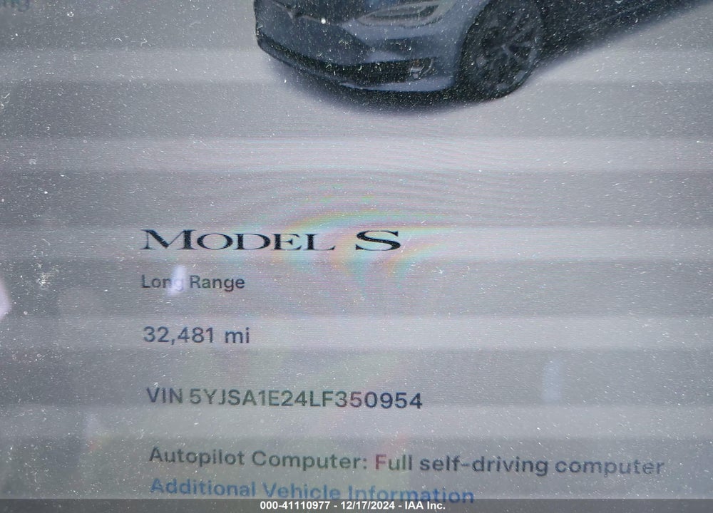 2020 TESLA MODEL S VIN: 5YJSA1E24LF350954