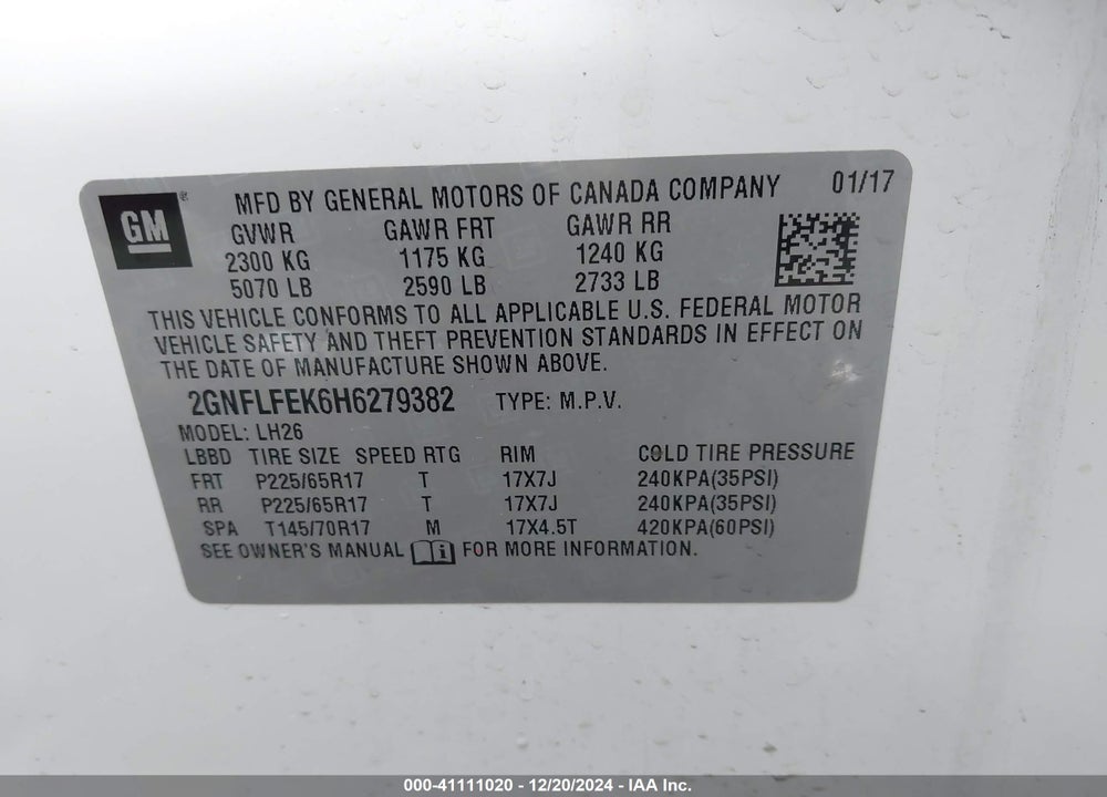 2017 CHEVROLET EQUINOX LT VIN: 2GNFLFEK6H6279382