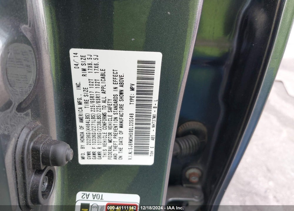 2014 HONDA CR-V EX VIN: 5J6RM3H59EL035049
