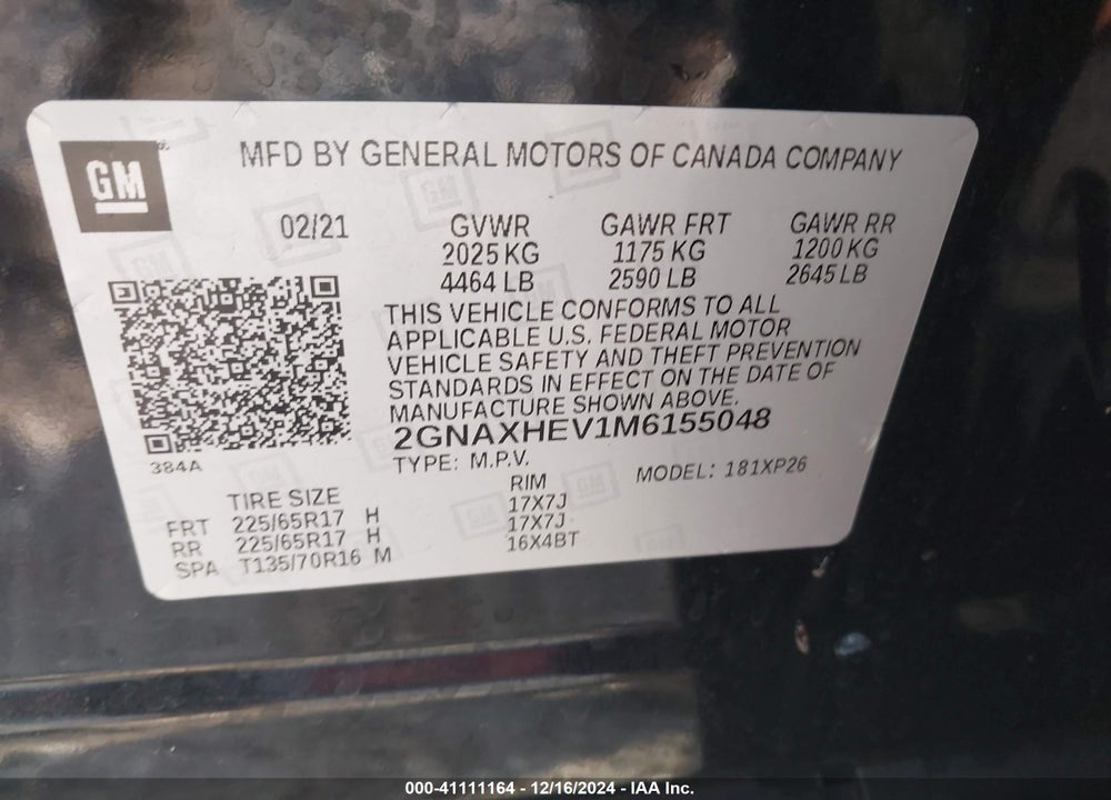 2021 CHEVROLET EQUINOX FWD LS VIN: 2GNAXHEV1M6155048