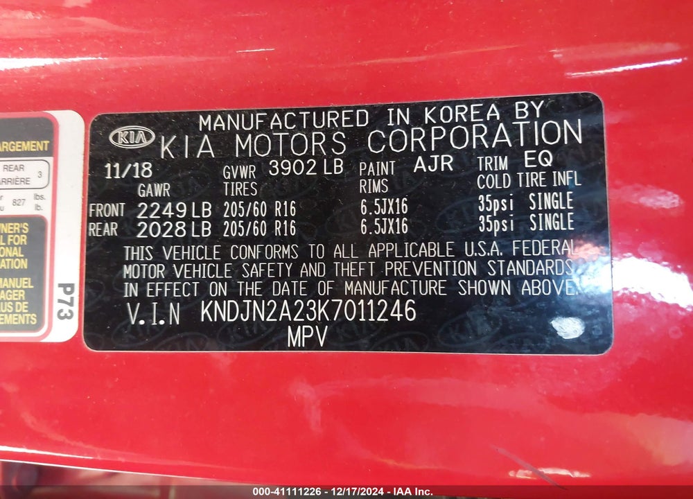 2019 KIA SOUL VIN: KNDJN2A23K7011246