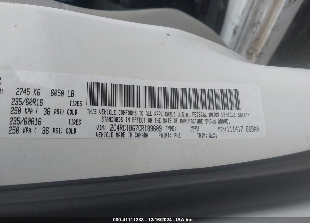 2012 CHRYSLER TOWN & COUNTRY TOURING VIN: 2C4RC1BG7CR189609