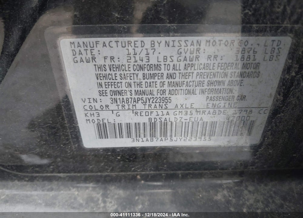 2018 NISSAN SENTRA SV VIN: 3N1AB7AP5JY223955