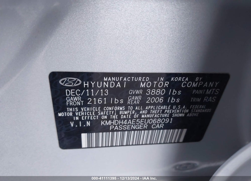 2014 HYUNDAI ELANTRA SE VIN: KMHDH4AE5EU068091