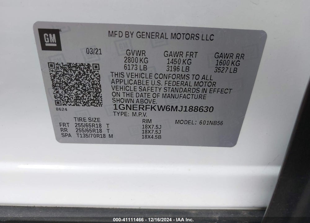2021 CHEVROLET TRAVERSE FWD LS VIN: 1GNERFKW6MJ188630