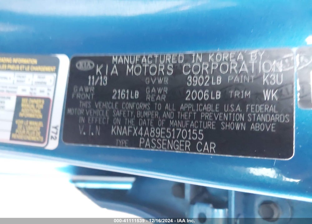 2014 KIA FORTE EX VIN: KNAFX4A89E5170155
