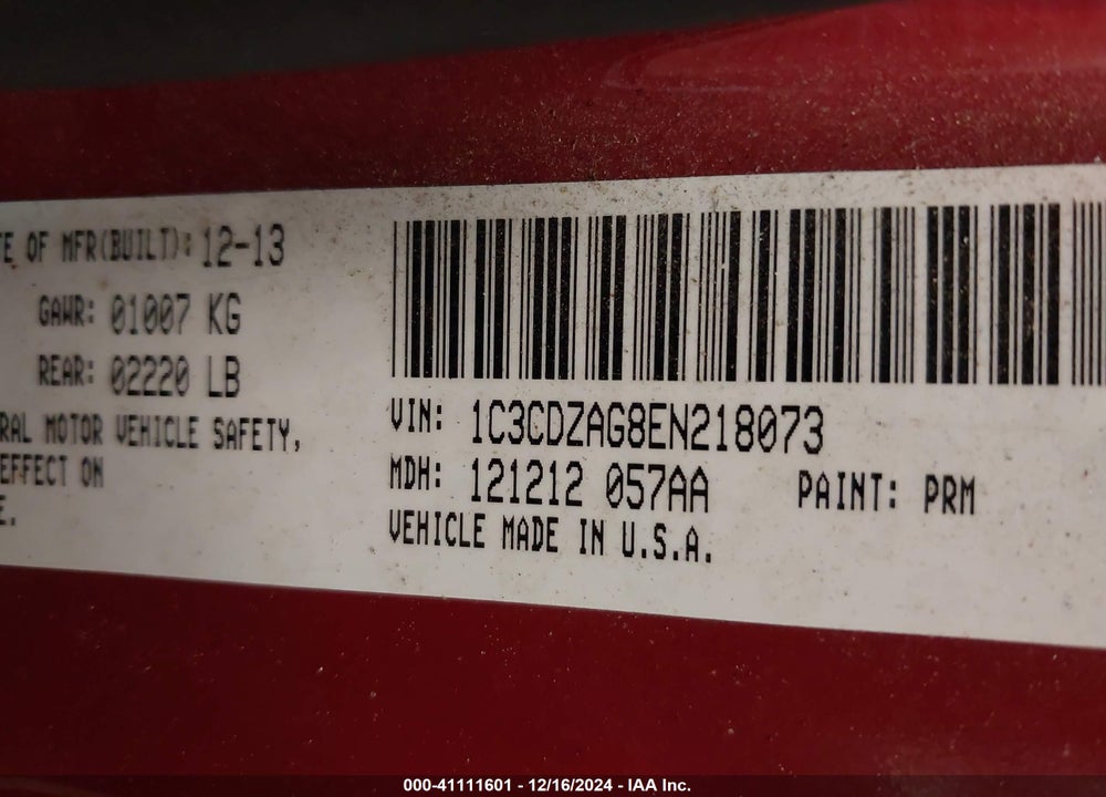 2014 DODGE AVENGER VIN: 1C3CDZAG8EN218073