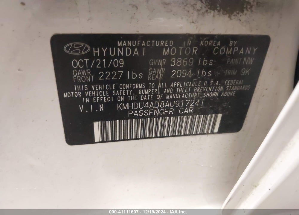 2010 HYUNDAI ELANTRA GLS VIN: KMHDU4AD8AU917241