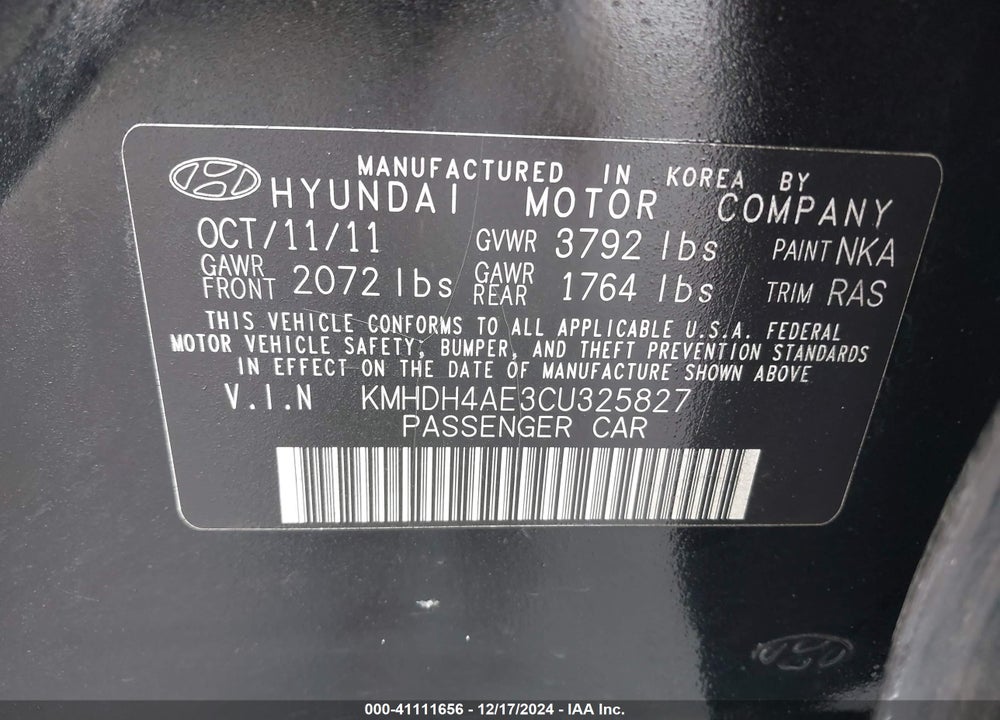 2012 HYUNDAI ELANTRA LIMITED (ULSAN PLANT) VIN: KMHDH4AE3CU325827