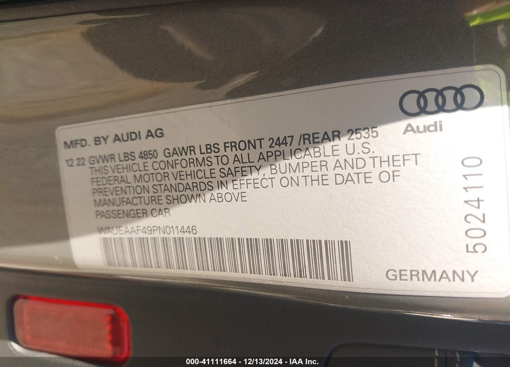 2023 AUDI A4 PREMIUM PLUS 45 TFSI S LINE QUATTRO S TRONIC VIN: WAUEAAF49PN011446