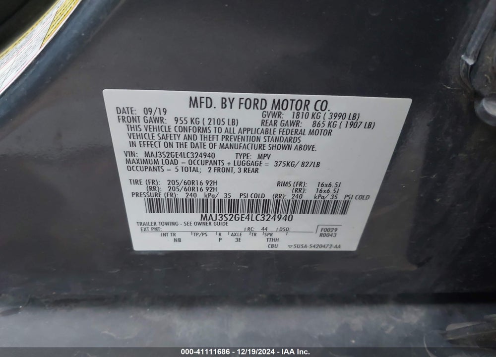 2020 FORD ECOSPORT SE VIN: MAJ3S2GE4LC324940