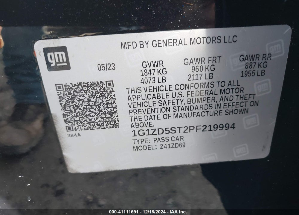 2023 CHEVROLET MALIBU VIN: 1G1ZD5ST2PF219994