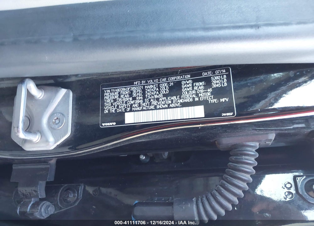 2015 VOLVO XC60 T6 VIN: YV4902RK0F2650321