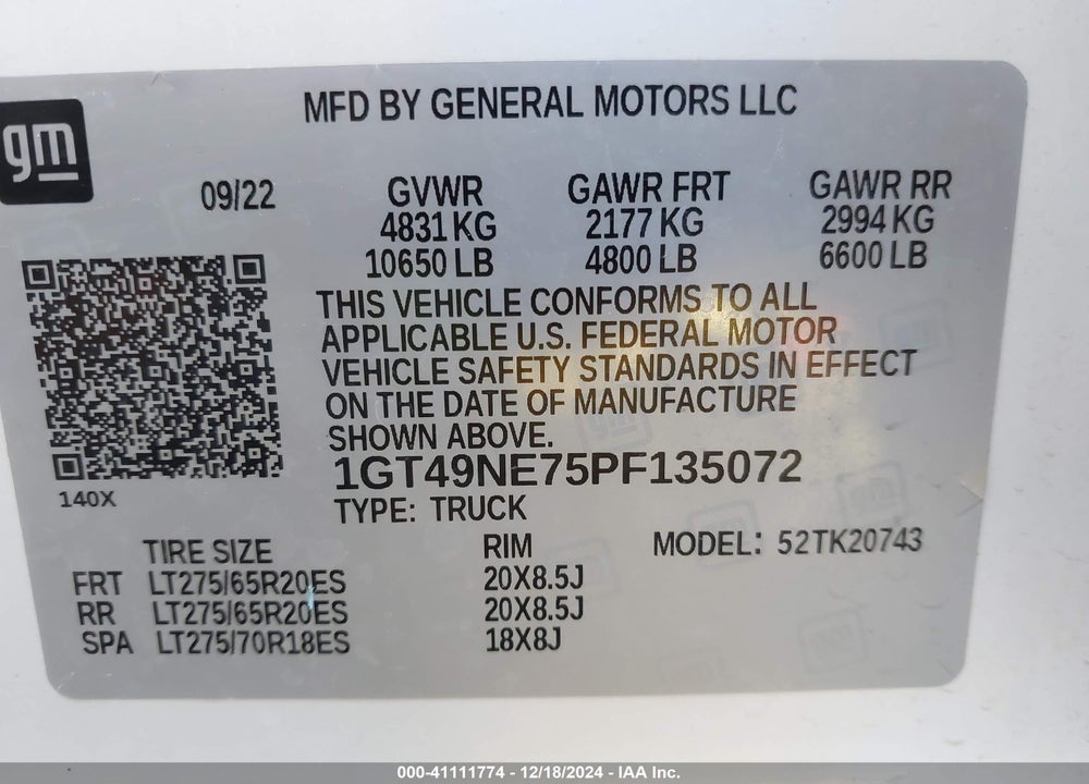 2023 GMC SIERRA 2500HD VIN: 1GT49NE75PF135072