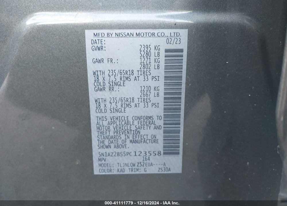 2023 NISSAN MURANO SV INTELLIGENT AWD VIN: 5N1AZ2BS5PC123558