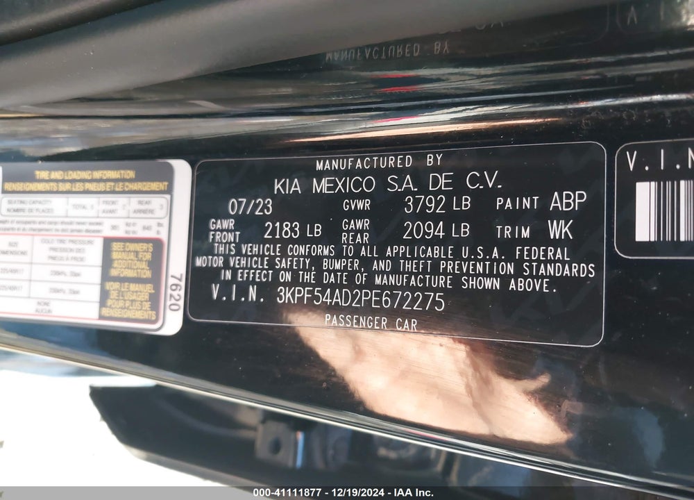 2023 KIA FORTE VIN: 3KPF54AD2PE672275