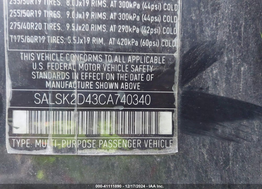 2012 LAND ROVER RANGE ROVER SPORT HSE VIN: SALSK2D43CA740340