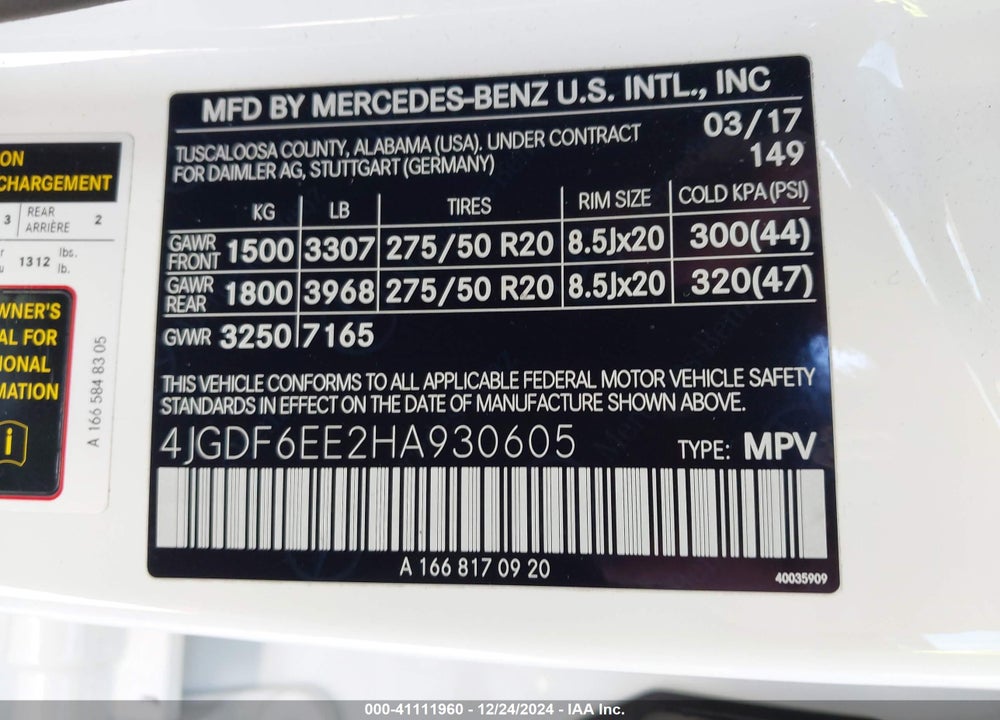2017 MERCEDES-BENZ GLS 450 4MATIC VIN: 4JGDF6EE2HA930605