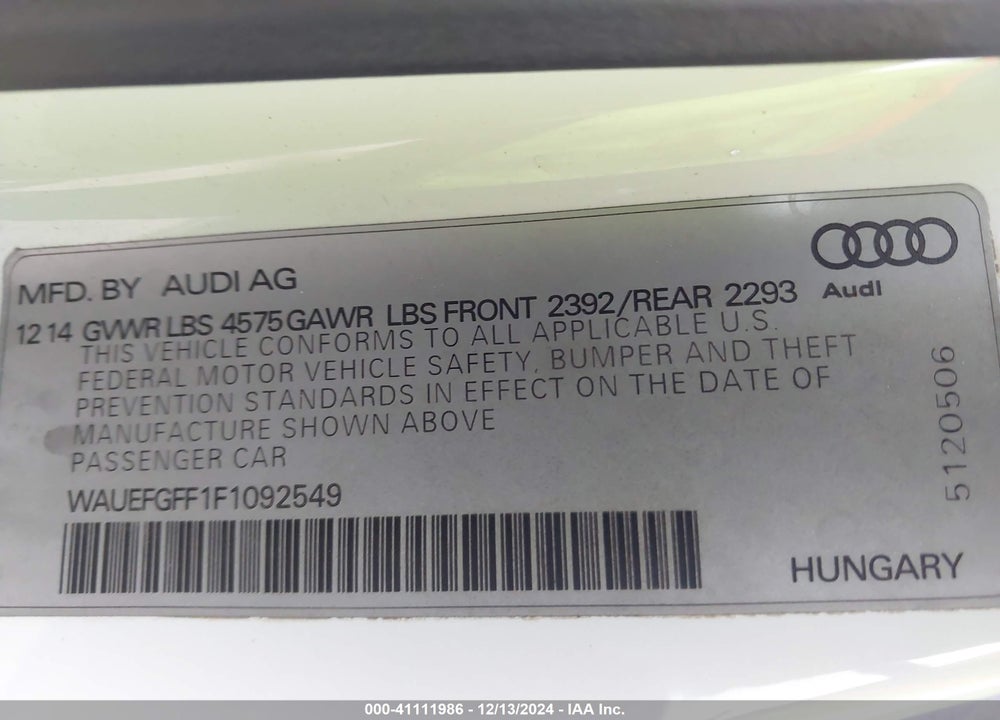 2015 AUDI A3 VIN: WAUEFGFF1F1092549