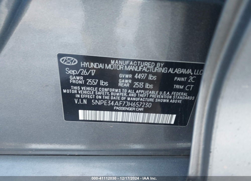 2018 HYUNDAI SONATA SPORT VIN: 5NPE34AF7JH657230