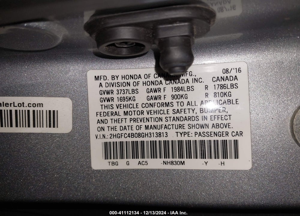 2016 HONDA CIVIC LX-P VIN: 2HGFC4B08GH313813