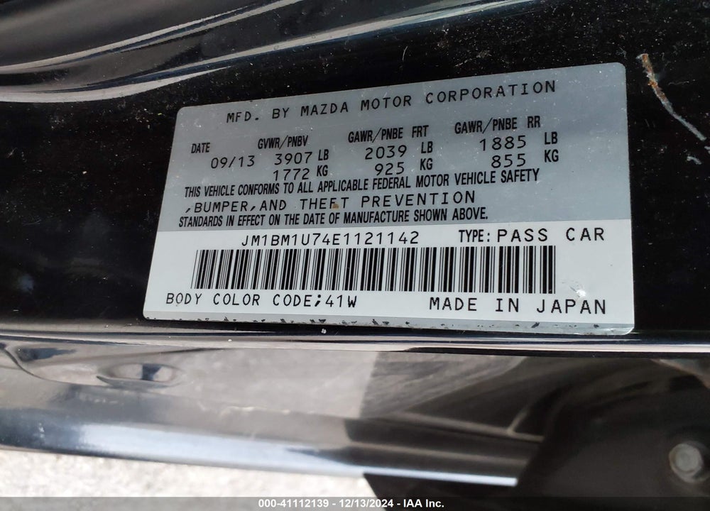 2014 MAZDA MAZDA3 VIN: JM1BM1U74E1121142