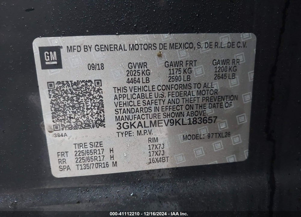2019 GMC TERRAIN SLE VIN: 3GKALMEV9KL183657