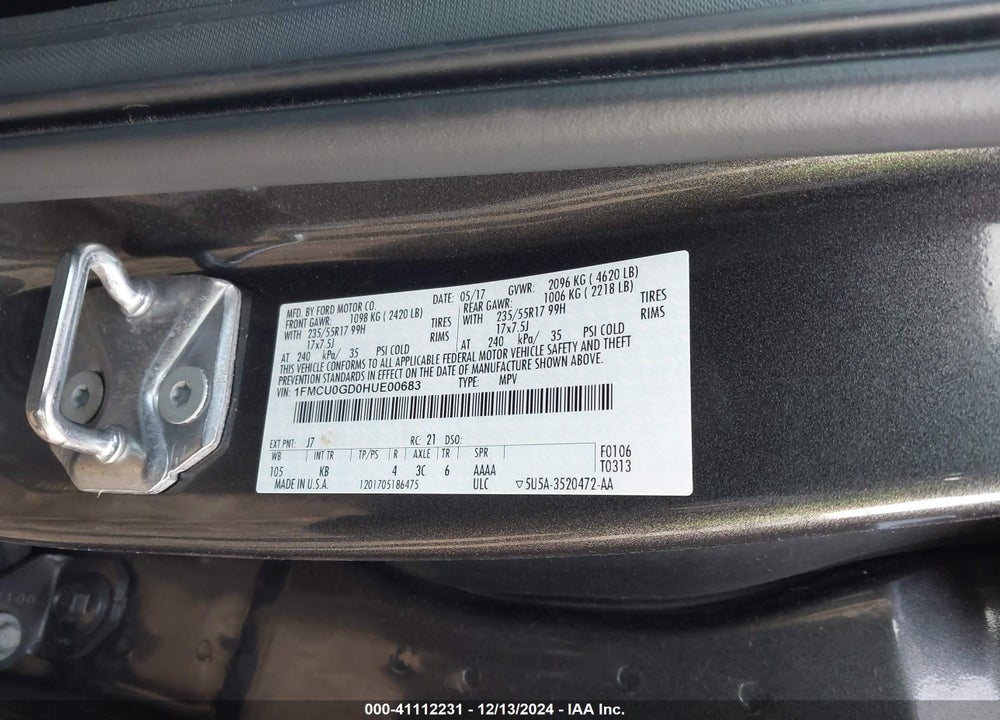 2017 FORD ESCAPE SE VIN: 1FMCU0GD0HUE00683