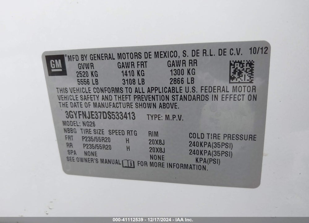 2013 CADILLAC SRX PREMIUM COLLECTION VIN: 3GYFNJE37DS533413