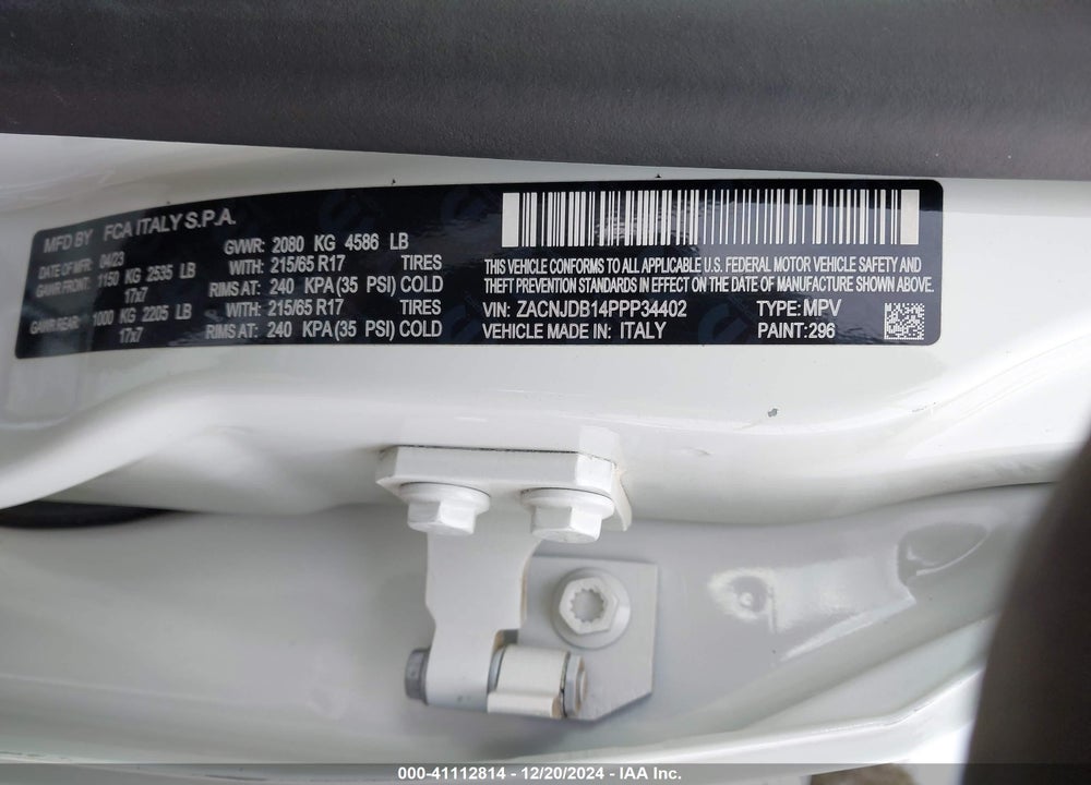 2023 JEEP RENEGADE UPLAND 4X4 VIN: ZACNJDB14PPP34402