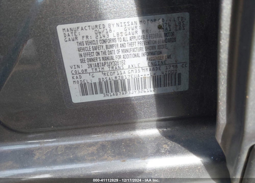 2018 NISSAN SENTRA SR VIN: 3N1AB7AP3JY326162