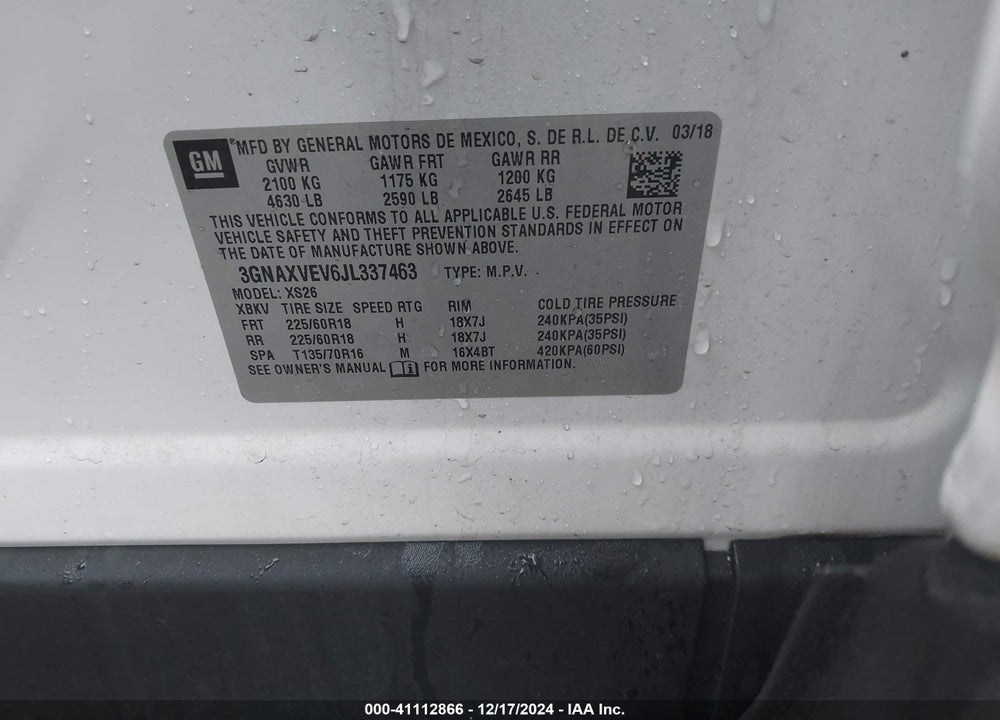 2018 CHEVROLET EQUINOX PREMIER VIN: 3GNAXVEV6JL337463