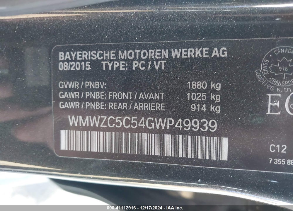 2016 MINI COUNTRYMAN COOPER S VIN: WMWZC5C54GWP49939