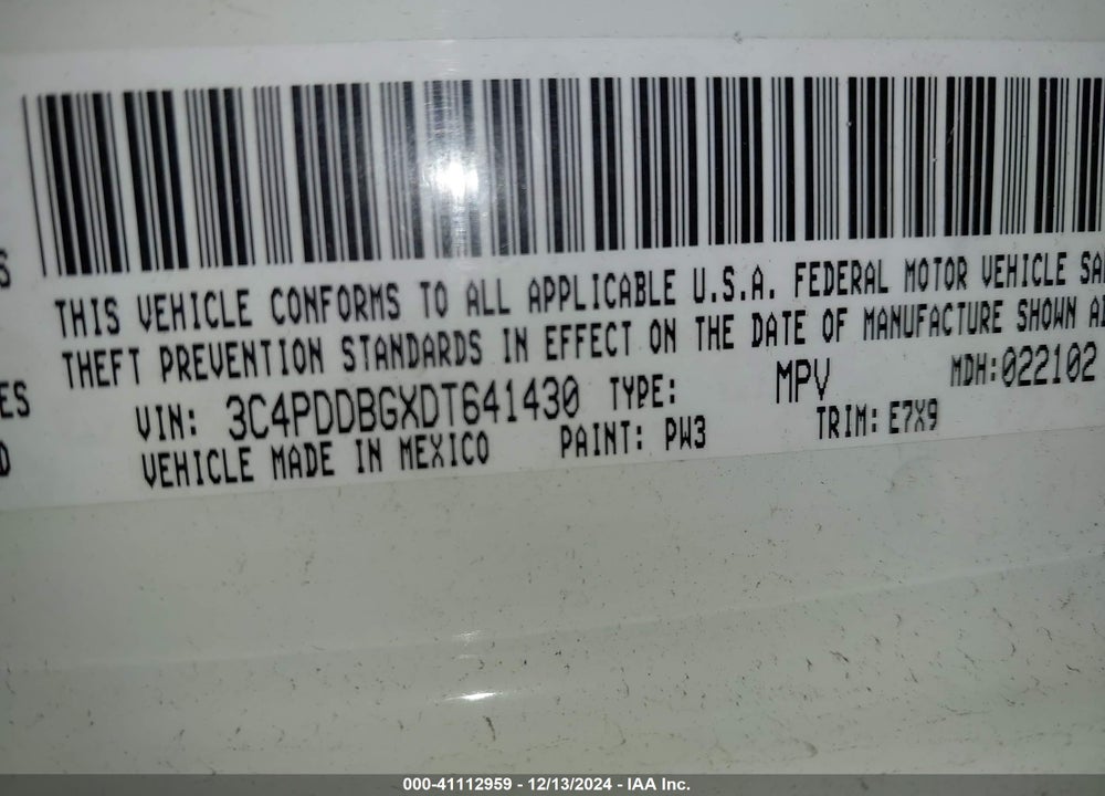 2013 DODGE JOURNEY SXT VIN: 3C4PDDBGXDT641430