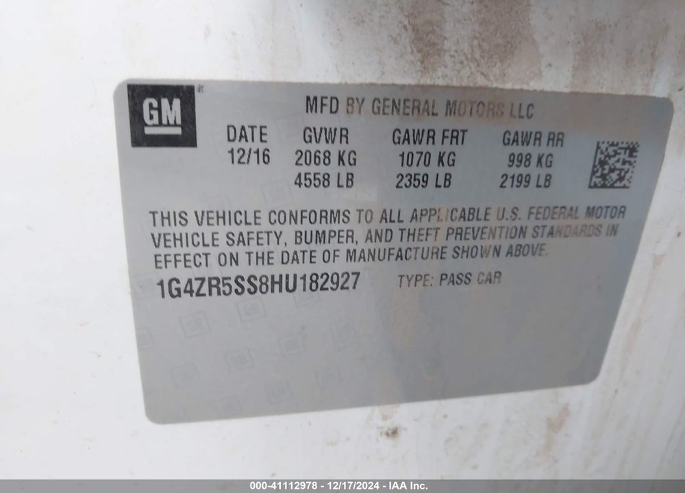 2017 BUICK LACROSSE VIN: 1G4ZR5SS8HU182927