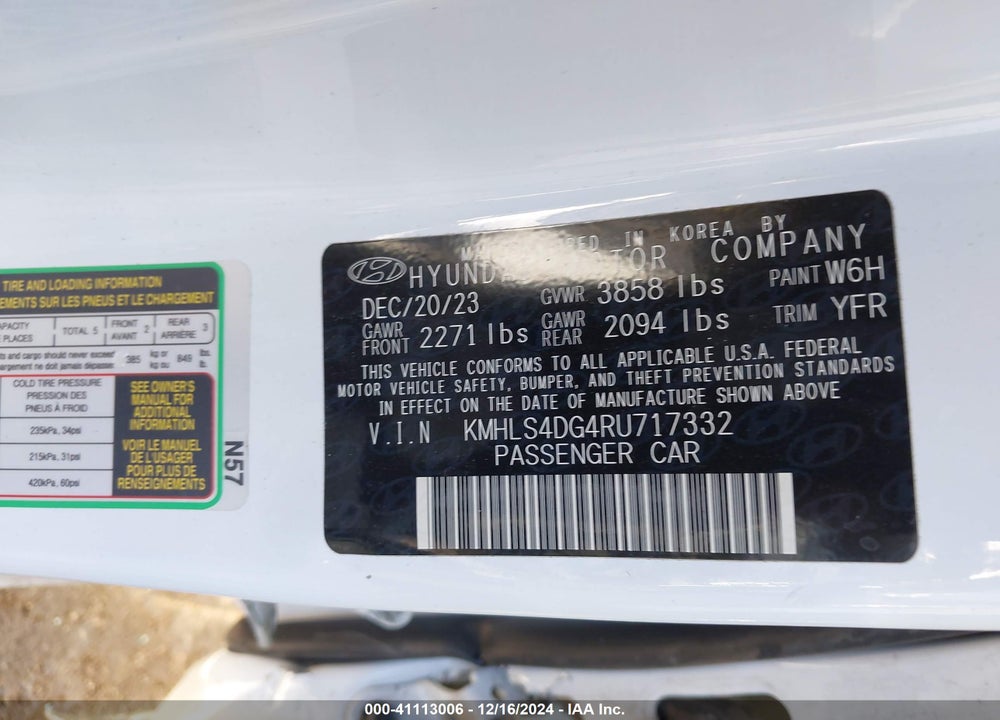 2024 HYUNDAI ELANTRA VIN: KMHLS4DG4RU717332