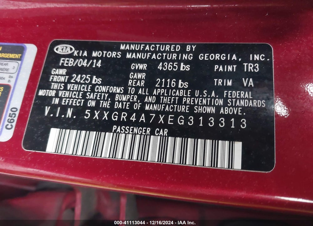 2014 KIA OPTIMA SX VIN: 5XXGR4A7XEG313313