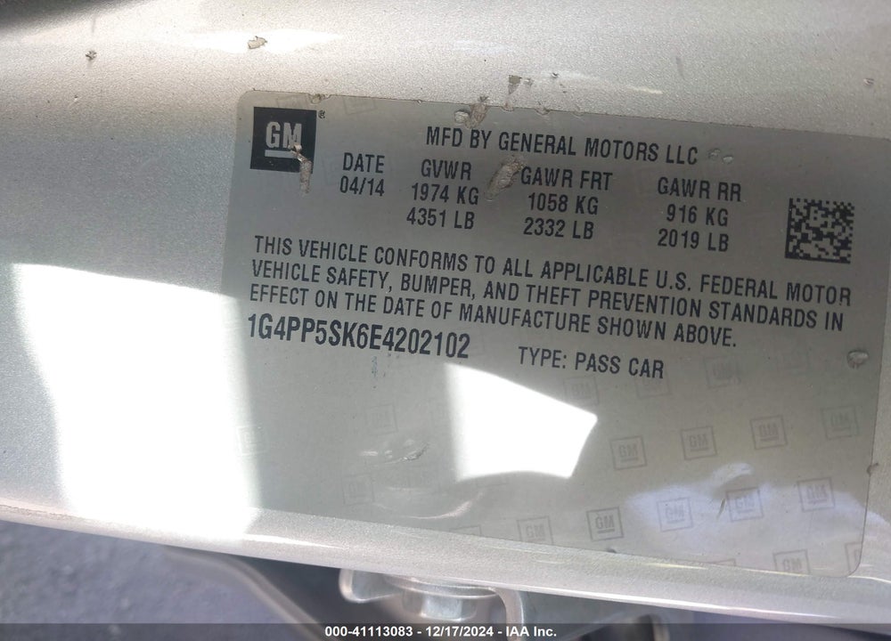 2014 BUICK VERANO VIN: 1G4PP5SK6E4202102