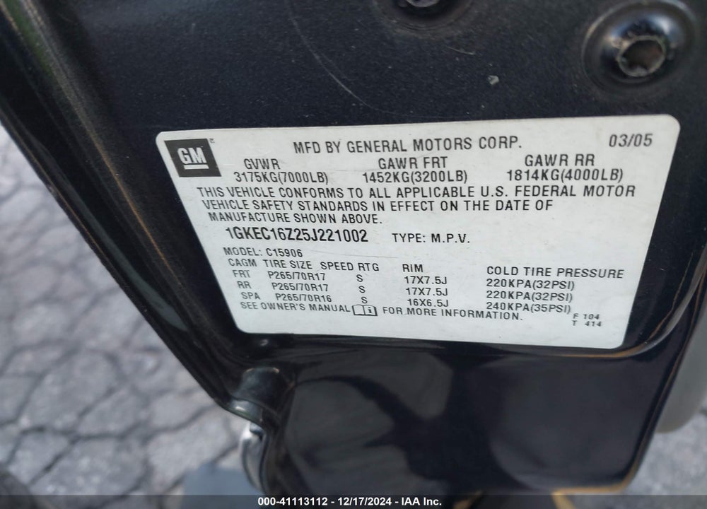 2005 GMC YUKON XL 1500 SLT VIN: 1GKEC16Z25J221002