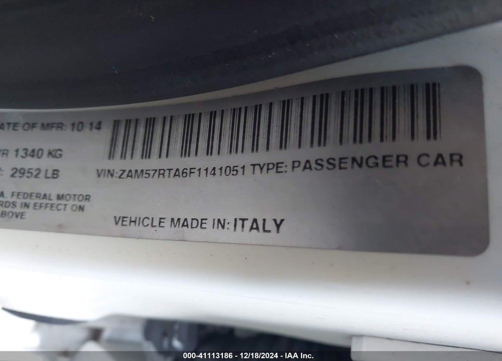 2015 MASERATI GHIBLI VIN: ZAM57RTA6F1141051