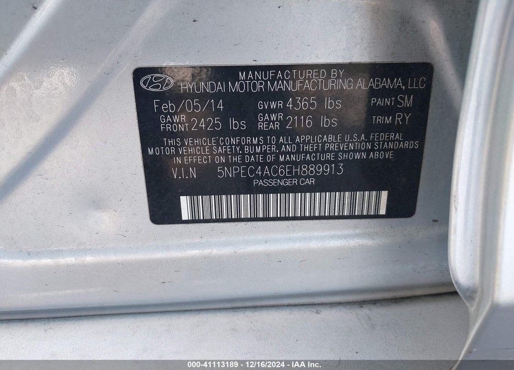2014 HYUNDAI SONATA LIMITED VIN: 5NPEC4AC6EH889913