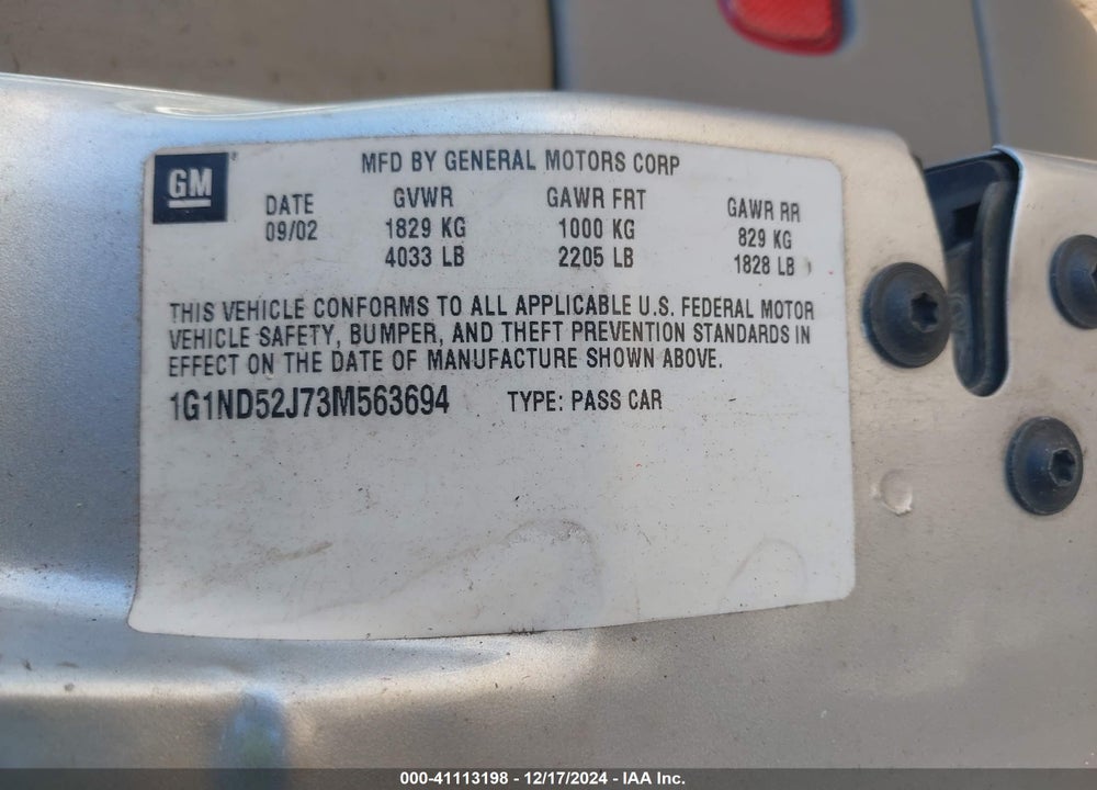 2003 CHEVROLET MALIBU VIN: 1G1ND52J73M563694