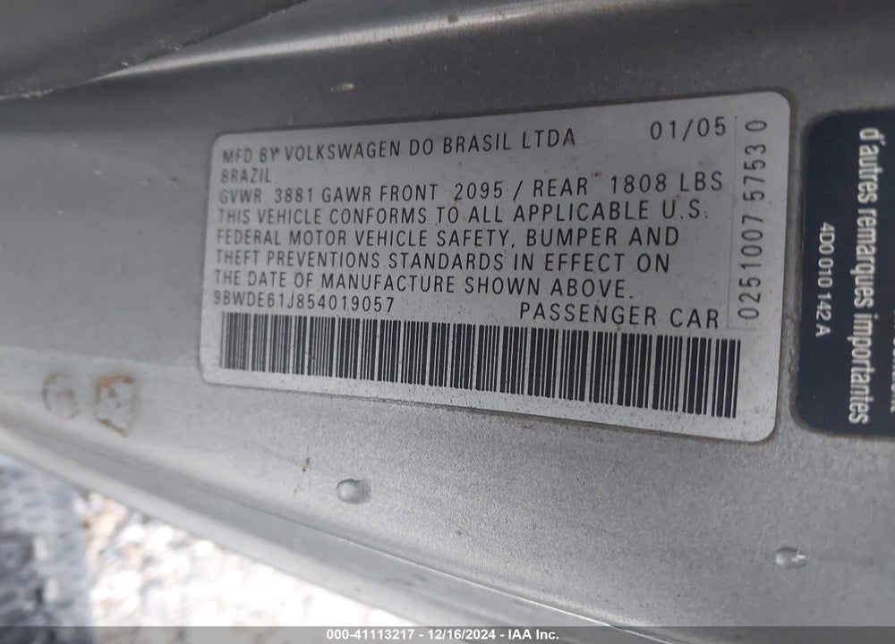 2005 VOLKSWAGEN GTI 1.8T VIN: 9BWDE61J854019057