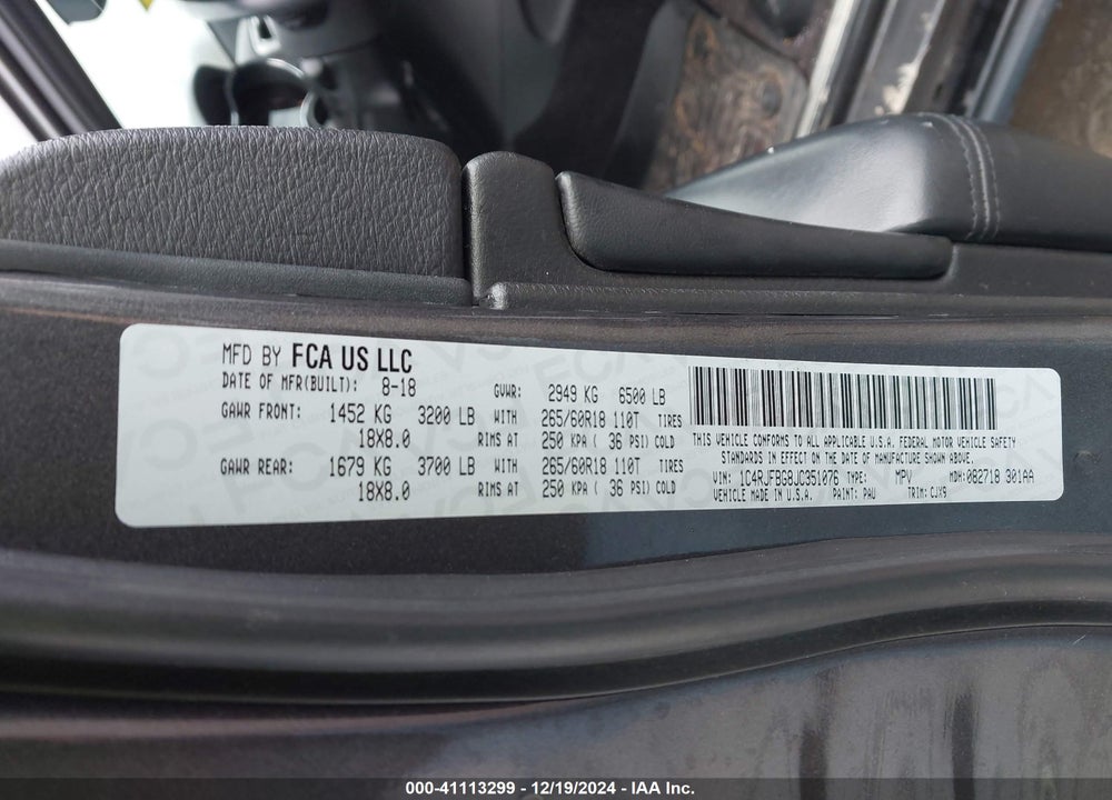 2018 JEEP GRAND CHEROKEE LIMITED 4X4 VIN: 1C4RJFBG8JC351076