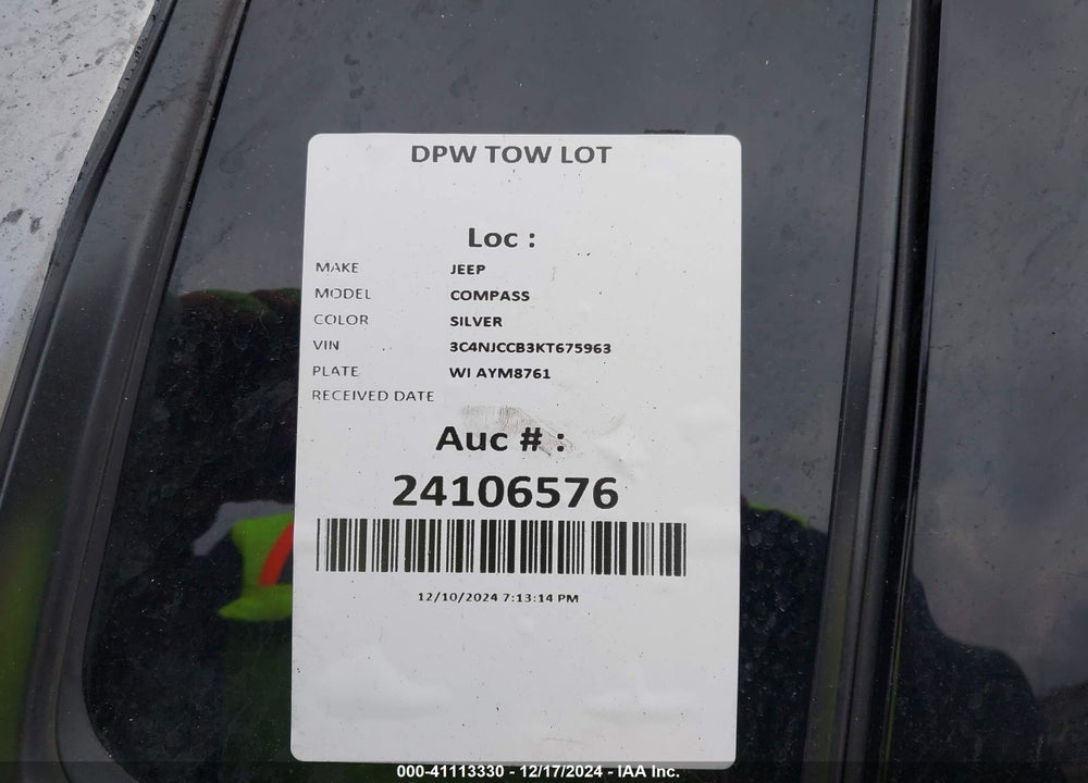 2019 JEEP COMPASS LIMITED FWD VIN: 3C4NJCCB3KT675963