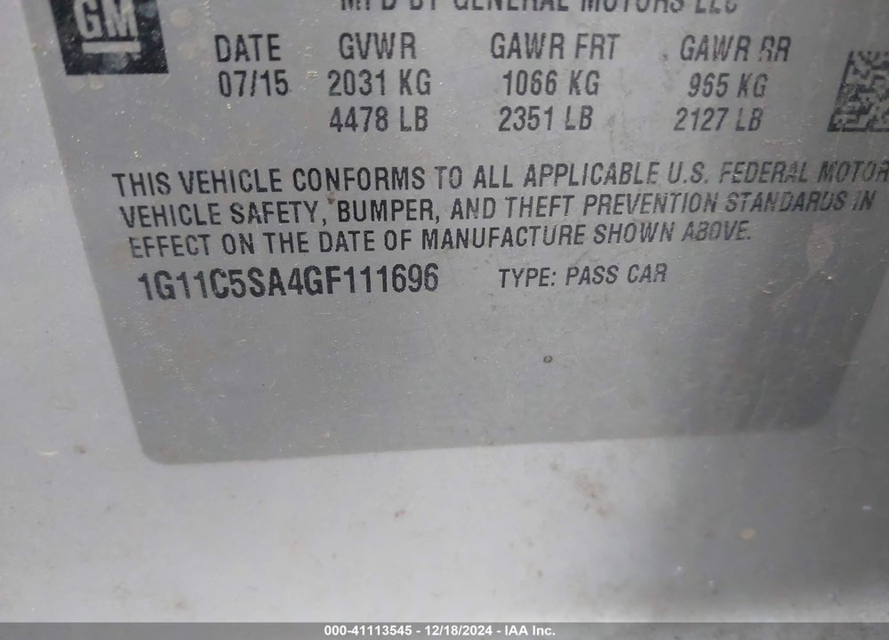 2016 CHEVROLET MALIBU LIMITED LT VIN: 1G11C5SA4GF111696